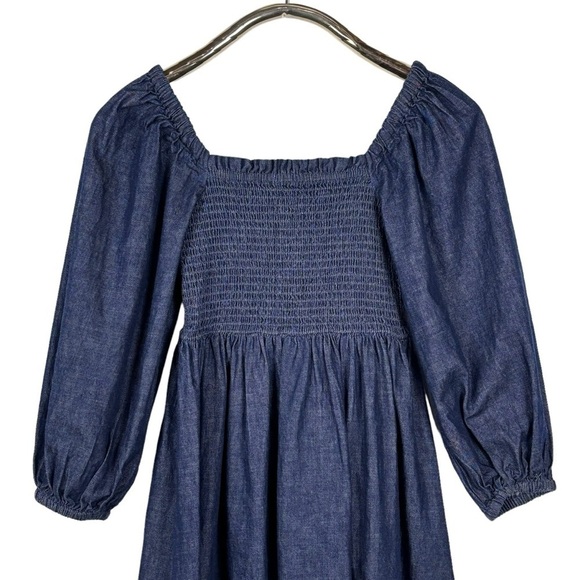 J. CREW BG118 COTTON CHAMBRAY DENIM BLUE SMOCKED PUFF SLEEVE MINI DRESS - Picture 8 of 15